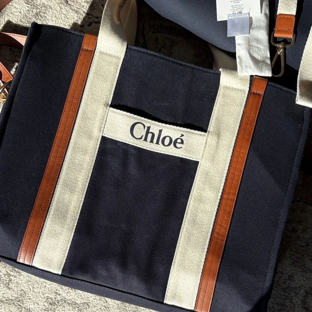 Chloé Navy, Cream & Tan Canvas Tote